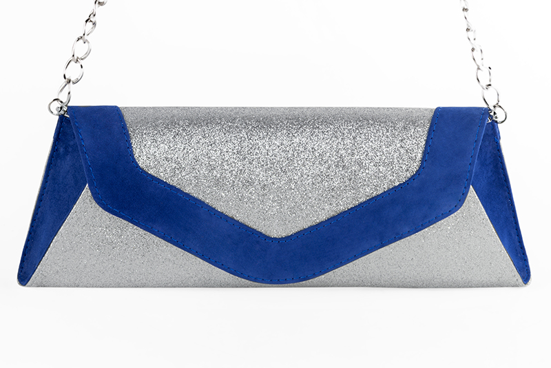 Light silver and electric blue women's dress clutch, for weddings, ceremonies, cocktails and parties. Profile view - Florence KOOIJMAN